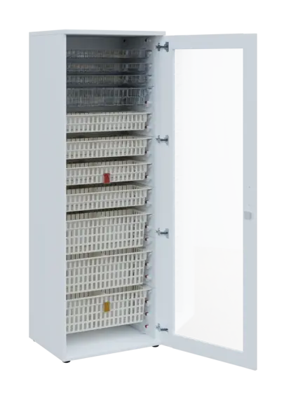 EUROMEDICA S - 66 skříň léková boxová, 1-dveřová/prosklená, pravá, 1950x660x535, korpus bílý, dvířka bílá